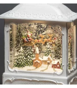 Lanterne De Noël Blanche, Père Noël Volant Au-Dessus D'Un Village