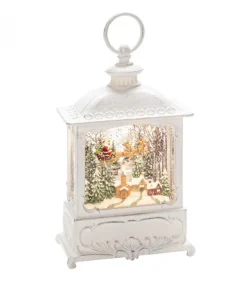 Lanterne De Noël Blanche, Père Noël Volant Au-Dessus D'Un Village