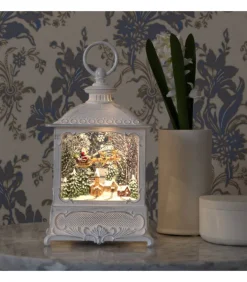 Lanterne De Noël Blanche, Père Noël Volant Au-Dessus D'Un Village