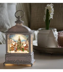 Lanterne De Noël Blanche, Village De Noël Avec Sapin