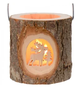 Lanterne Photophore En Bois, Cerf En Foret