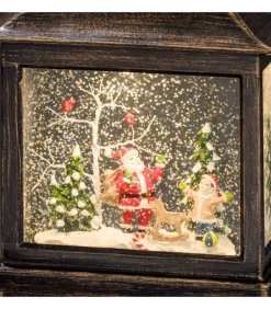Lanterne Père Noël Sous LÀ Neige Avec Enfant, 25 Cm