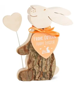 Lapin En Bois Avec Coeur, 10 Cm