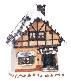 Maison Eclairee Pour Village De Noël Miniature Winterkinder, La Boutique De Tante Emma