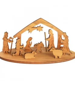 Mini Crèche De Noël Avec Personnages En Bois D'Olivier, 5 Cm