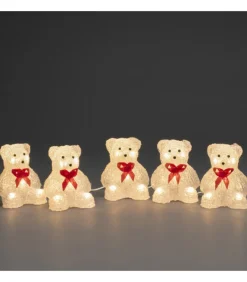 Oursons Lumineux A Led En Acrylique Avec Ruban Rouge, 12 Cm