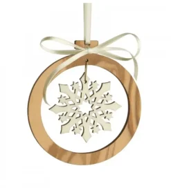 Pendentif En Bois D'Olivier 7Cm, Motif Cristal De Neige N°3