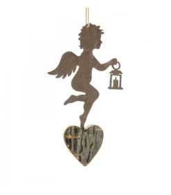 Petit Ange En Metal A Suspendre Et Lanterne Dans La Main