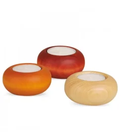 Petit Bougeoir En Bois Couleur Lasure, 7 Cm