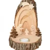 Petite Crèche De Noël En Ecorce De Bois Avec Sapins Et Bougeoir
