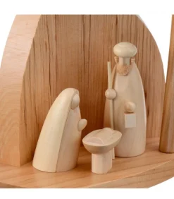 Petite Crèche Moderne En Bois Avec Un Palmier Et La Nativite
