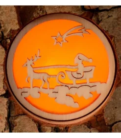 Photophore En Bois, 1 Motif Père Noël Et Traineau