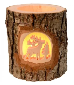 Photophore En Bois Cisele, Cerf En Foret