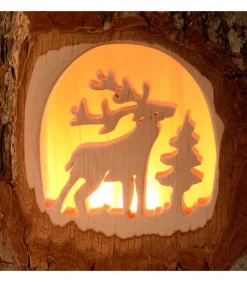 Photophore En Bois Cisele, Cerf En Foret