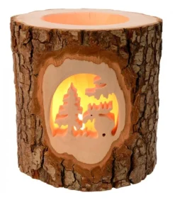 Photophore En Bois Cisele, Elan Dans La Foret