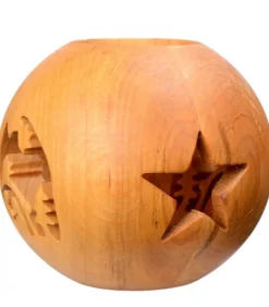 Photophore En Bois, Forme Spherique, Motif Crèche