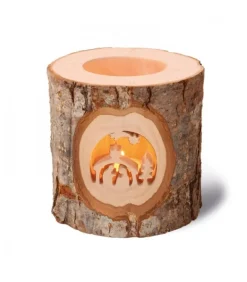 Photophore En Bois, Motifs Ciseles, Crèche De Noël Et Etoile Filante