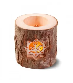 Photophore En Rondin De Bois, 2 Motifs Crèche Et Bougie