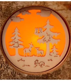 Photophore En Rondin De Bois, 1 Motif Animaux De La Foret