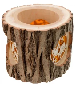 Photophore En Rondin De Bois, Avec 3 Motifs, Ecureuil, Chat Et Oiseaux