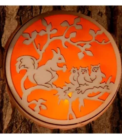 Photophore En Rondin De Bois, Avec 3 Motifs, Ecureuil, Chat Et Oiseaux
