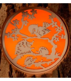 Photophore En Rondin De Bois, Avec 3 Motifs, Ecureuil, Chat Et Oiseaux