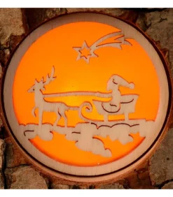 Photophore Rondin De Bois, Avec 3 Motifs Crèche, Père Noël Et Bougies