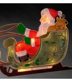 Père Noël Lumineux Avec Rennes Et Traineau