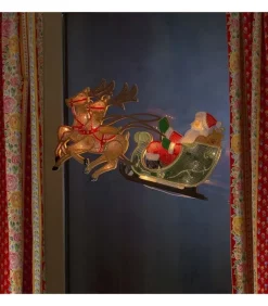 Père Noël Lumineux Avec Rennes Et Traineau