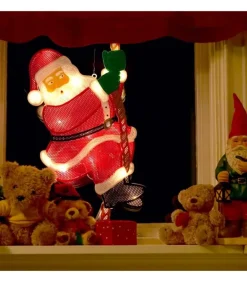 Père Noël Lumineux Grimpeur Sur Une Corde