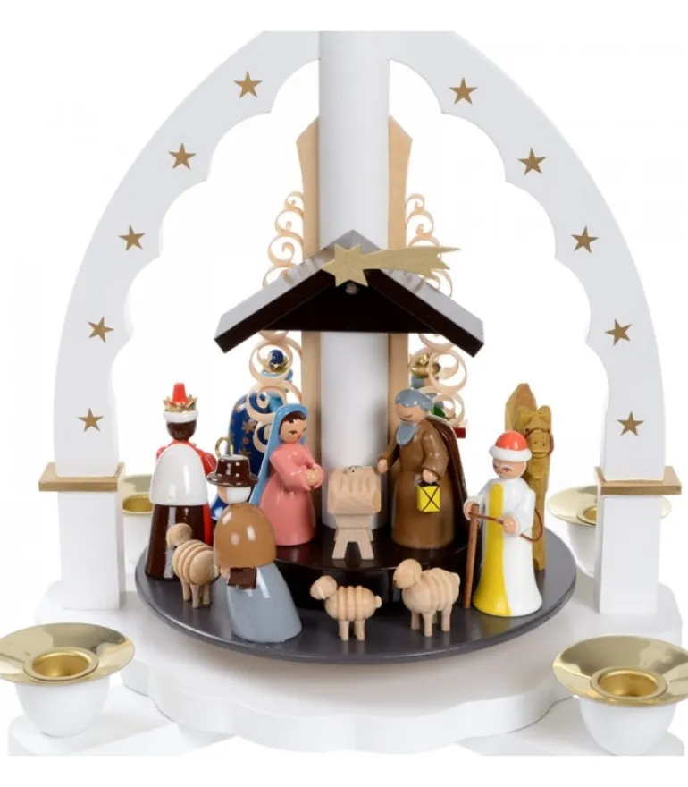 Pyramide Allemande Avec Crèche De Noël Blanche