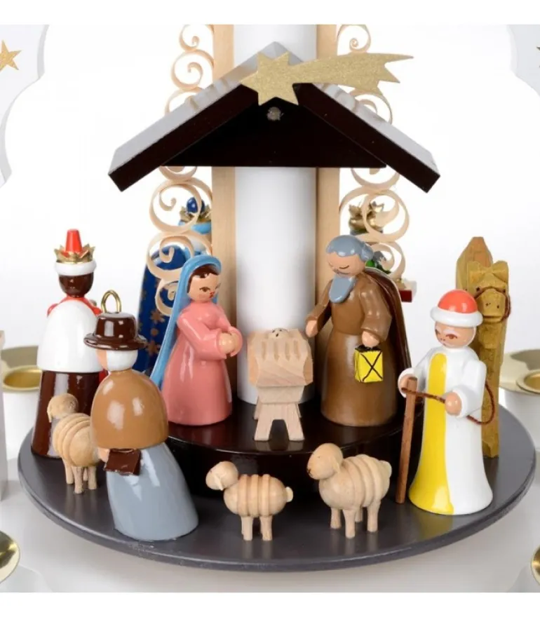Pyramide Allemande Avec Crèche De Noël Blanche