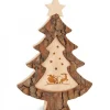 Sapin De Noël En Bois Avec Gravure Père Noël Et Luge, 15 Cm