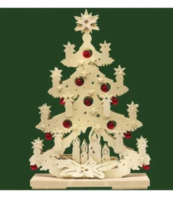 Sapin De Noël Lumineux A Led En Bois Avec Boules De Noël Rouges