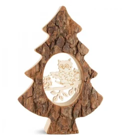 Sapin En Bois Avec Chouette Ciselee, 18,5 Cm