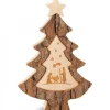 Sapin En Bois Avec Gravure Crèche De Noël, 15 Cm