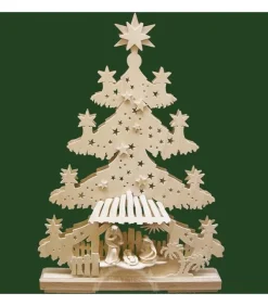 Sapin Lumineux Led En Bois Avec Crèche De Noël Et Personnages Ciceles