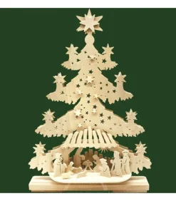Sapin Lumineux Led En Bois Avec Crèche De Noël Et Personnages