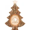 Sapin Noël En Bois Avec Crèche De Noël Ciselee, 18 Cm