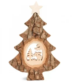 Sapin Noël En Bois Avec Elan Cisele, 18 Cm