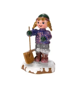 Village De Noël Miniature, Fillette Et Pelle À Neige