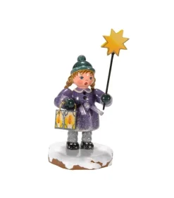 Village De Noël Miniature, Fillette Avec Etoile